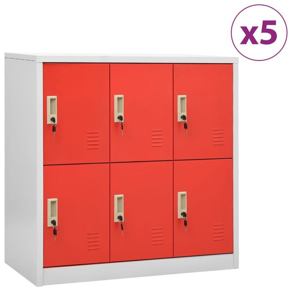 vidaXL Locker Cabinet Set of 5 Light grey and red Steel Medium