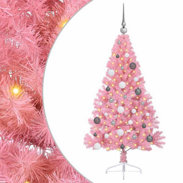 vidaXL Artificial Pre-lit Christmas Tree with 150 LEDs Pink 59.1" PVC