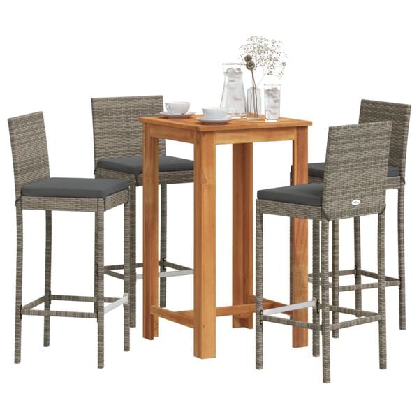 vidaXL Garden Bar Set Grey Solid Acacia Wood Medium Removable Covers