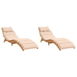 vidaXL Sunlounger Set of 2 Beige Solid Acacia wood Foldable Sunlounger