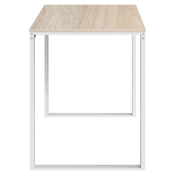 vidaXL Computer Desk White and Oak Engineered wood and powder-coated metal