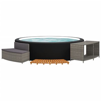 vidaXL Hot Tub Surround Gray Poly Rattan and Solid Wood Acacia