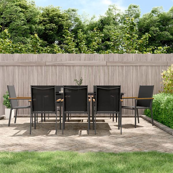 vidaXL 9 Piece Patio Dining Set Black Textilene and Steel