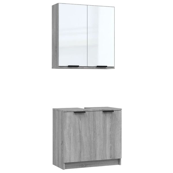 vidaXL Bathroom Furniture Set Grey Sonoma Engineered wood, glass Medium