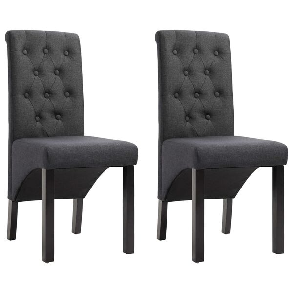 vidaXL Dining Chair Set of 2 Dark Gray Fabric and Rubberwood Standard