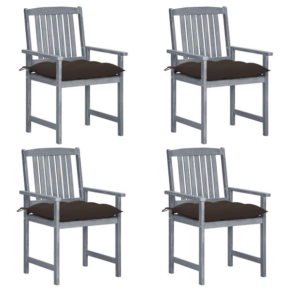 vidaXL Patio Chair Set of 4 Gray Solid Acacia Wood Standard Durable