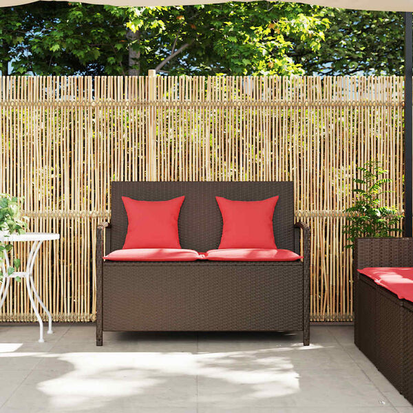 vidaXL Patio Storage Bench Brown with Red cushions