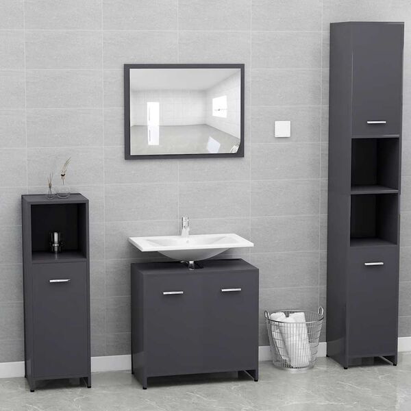 vidaXL Bathroom Furniture Set High gloss gray Engineered wood Medium