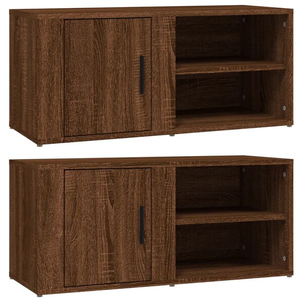 vidaXL TV Cabinet Set of 2 Brown Oak Engineered Wood Medium TV Cabinet