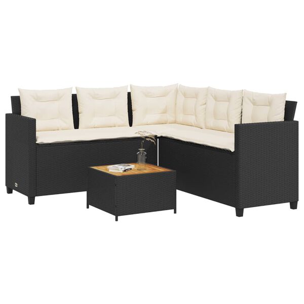 vidaXL Garden Sofa Black PE rattan, powder-coated steel, solid acacia wood