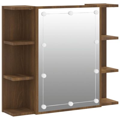 vidaXL Mirror Cabinet with LED Brown Oak 27.6"x6.5"x23.6"