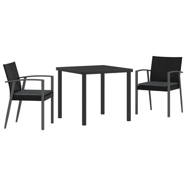 vidaXL Garden Dining Set 3 pcs Black and Grey PE Rattan