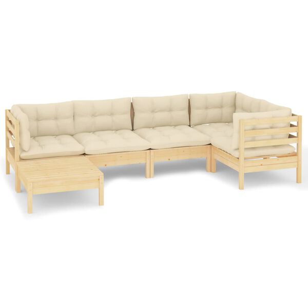 vidaXL Garden Lounge Set Cream Solid pine wood, fabric (100% polyester)