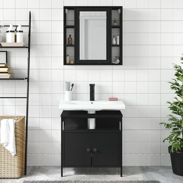 vidaXL Bathroom Furniture Set Black Engineered Wood
