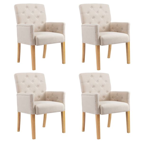 vidaXL Dining Chair Set of 4 Beige Fabric (100% polyester), rubberwood