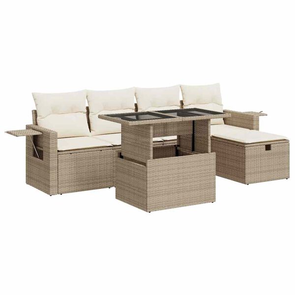 vidaXL Garden Sofa Set Beige with Cream White Cushions