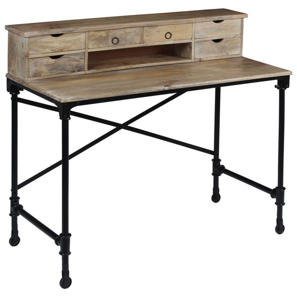 vidaXL Writing Desk Natural Mango Wood Solid Mango Wood and Steel Medium