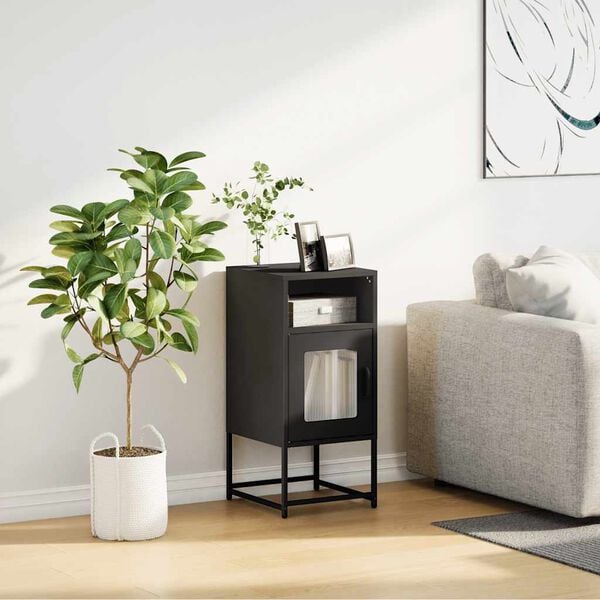 vidaXL Bedside Cabinet Black Cold-rolled Steel Medium Bedside Cabinet