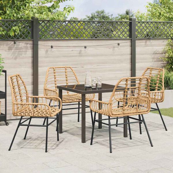 vidaXL Garden Dining Set 5 pcs Brown Poly Rattan