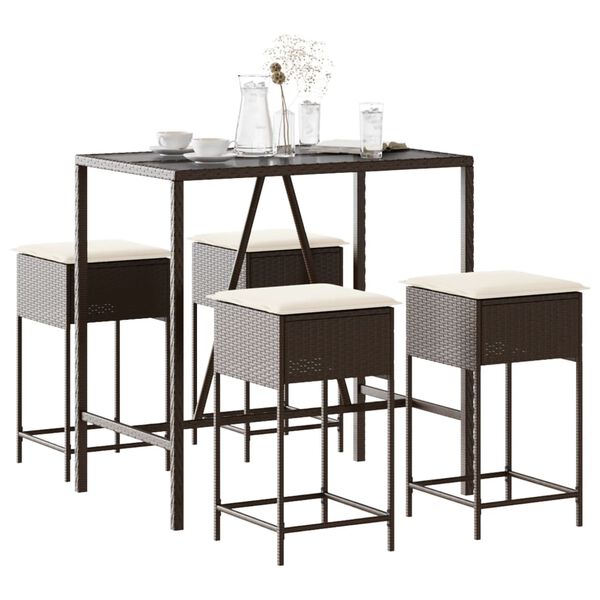 vidaXL Garden Bar Set Brown PE rattan, powder-coated steel, tempered glass