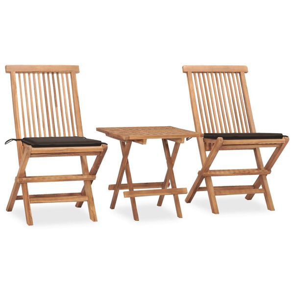 vidaXL Patio Dining Set Set of 2 Teak, Taupe Teak Wood, Polyester