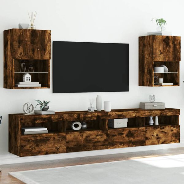 vidaXL TV Cabinet Set of 2 Smoked Oak Engineered Wood, Glass