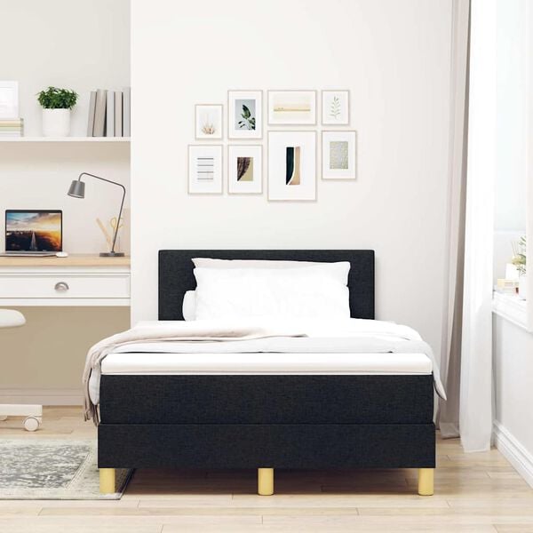 vidaXL LED Box Spring Bed with Mattress Black 47.24 x 78.74 in Fabric