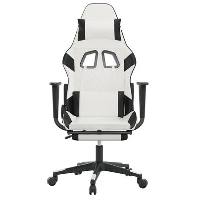White&Black Chair Massage with Leather Footrest vidaXL Gaming Faux