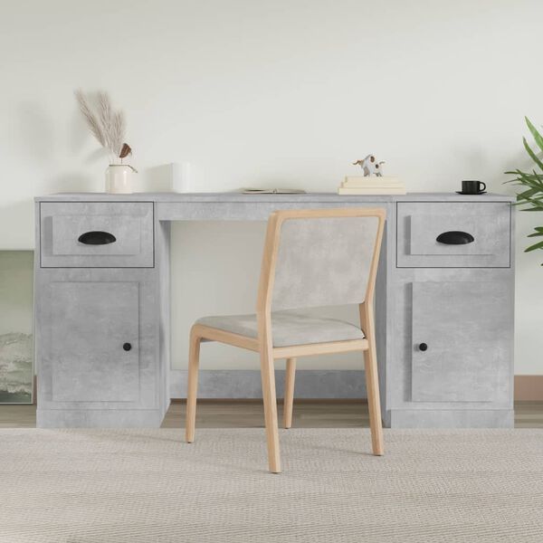 vidaXL Desk With Cabinet Concrete Grey Engineered Wood Large