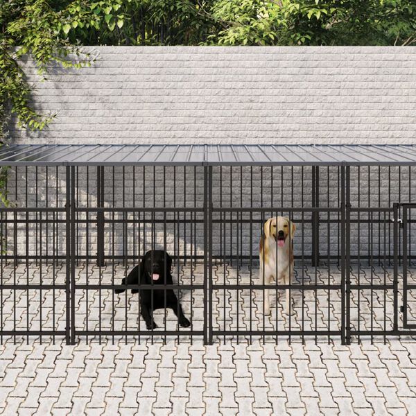 vidaXL Dog Kennel Black Powder-coated steel Large Durable Dog Kennel