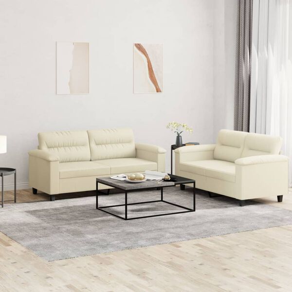 vidaXL Sofa Set Cream Faux leather, Metal, Plywood, Foam 2-Seater