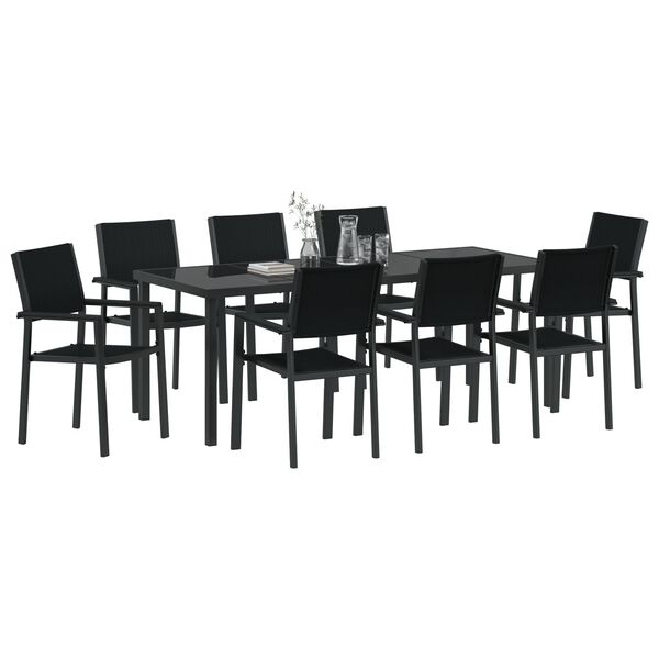 vidaXL Garden Dining Set 9 pcs Black Powder-Coated Steel