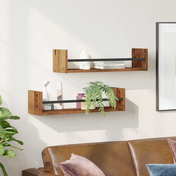vidaXL Wall Shelf 2 pcs Old wood 60 x 16 x 14 cm Engineered wood
