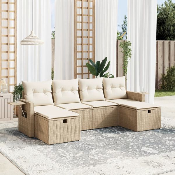 vidaXL Garden Sofa Set Beige PE rattan Large Modular Garden Sofa Set