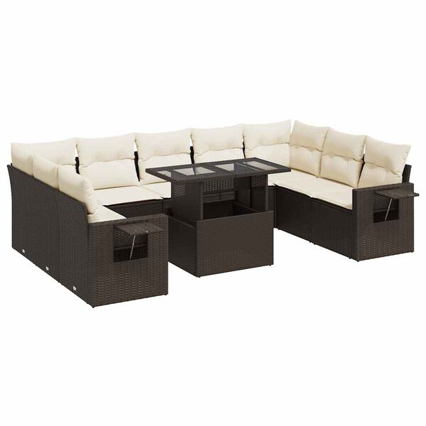 vidaXL Garden Sofa Set Brown PE rattan 10-piece set Adjustable Armrests