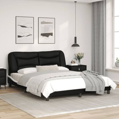 vidaXL Bed Frame with Headboard Black and White 59.8"x79.9" Queen Faux Leather