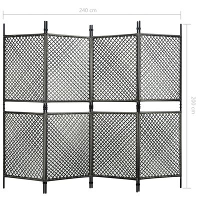 vidaXL 4-Panel Room Divider Poly Rattan Anthracite 94.5"x78.7"