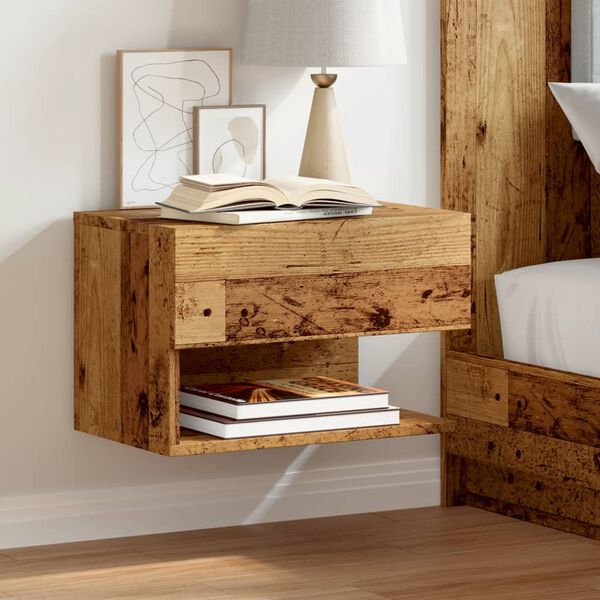 vidaXL Wall-mounted Bedside Cabinet Set of 2 Old wood Engineered wood
