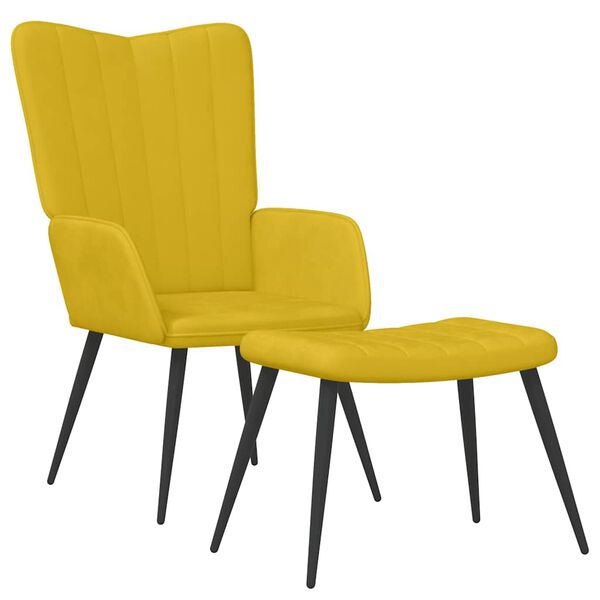 vidaXL Relaxing Chair with a Stool Mustard Yellow Velvet