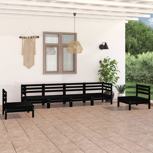 vidaXL Garden Lounge Set Black Solid pine wood 6-piece set Modular