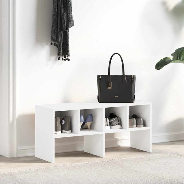 vidaXL Shoe Rack White Engineered wood Medium Stackable Shoe Rack