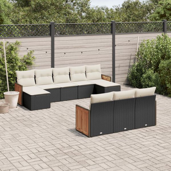 vidaXL Garden Sofa Set Black and Cream White