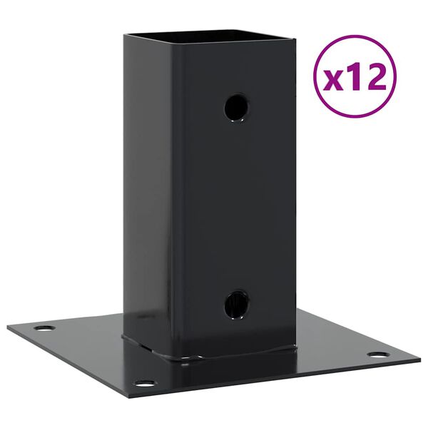 vidaXL Post Bases Square 12 pcs Anthracite 2.40x2.40" Powder-coated Steel