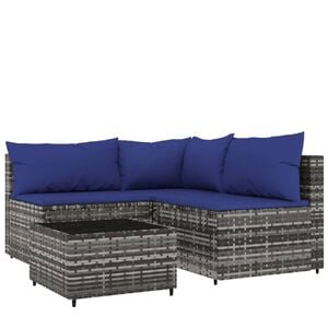 vidaXL Patio Lounge Set Gray PE Rattan Medium Adjustable Feet