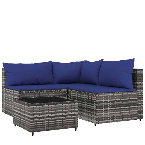 vidaXL Patio Lounge Set Gray PE Rattan Medium Adjustable Feet