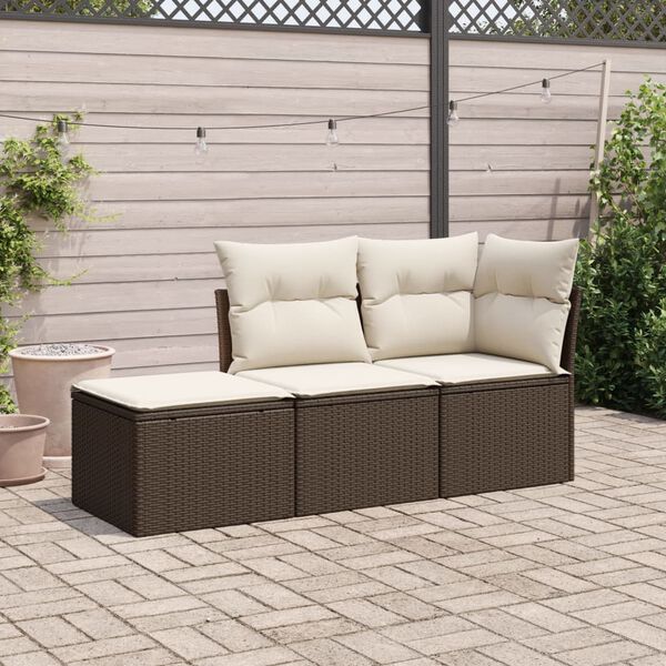 vidaXL Garden Sofa Set Brown PE rattan 3 Piece Modular Garden Sofa Set