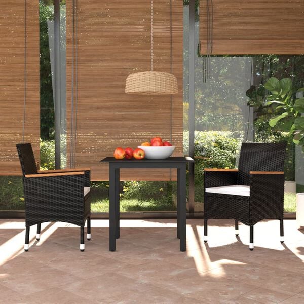 vidaXL Dining Set Table: Black, Chairs: Black, Cushions: Cream White