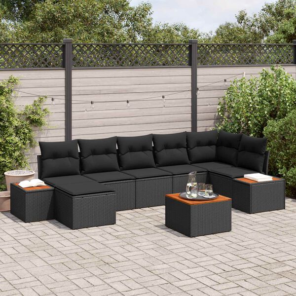 vidaXL Garden Sofa Set with Cushion 8 pcs Black Poly Rattan