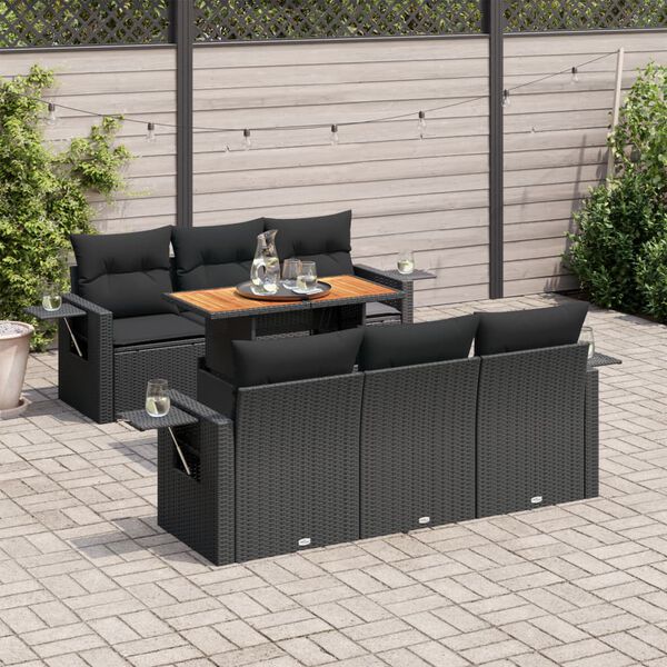 vidaXL Garden Sofa Set Black PE Rattan Medium Adjustable Armrests