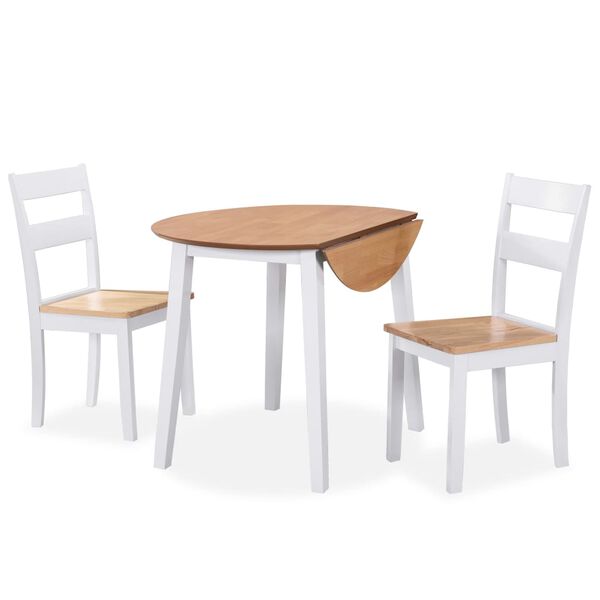 vidaXL Dining Set White and Natural Wood MDF Top, Solid Rubberwood Frame